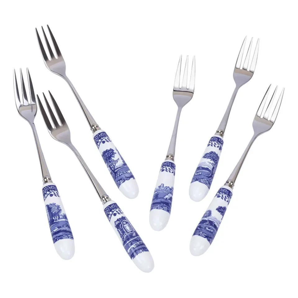 Spode Blue Italian dessert fork 6-pack, Ceramic-stainless steel BlueWhite