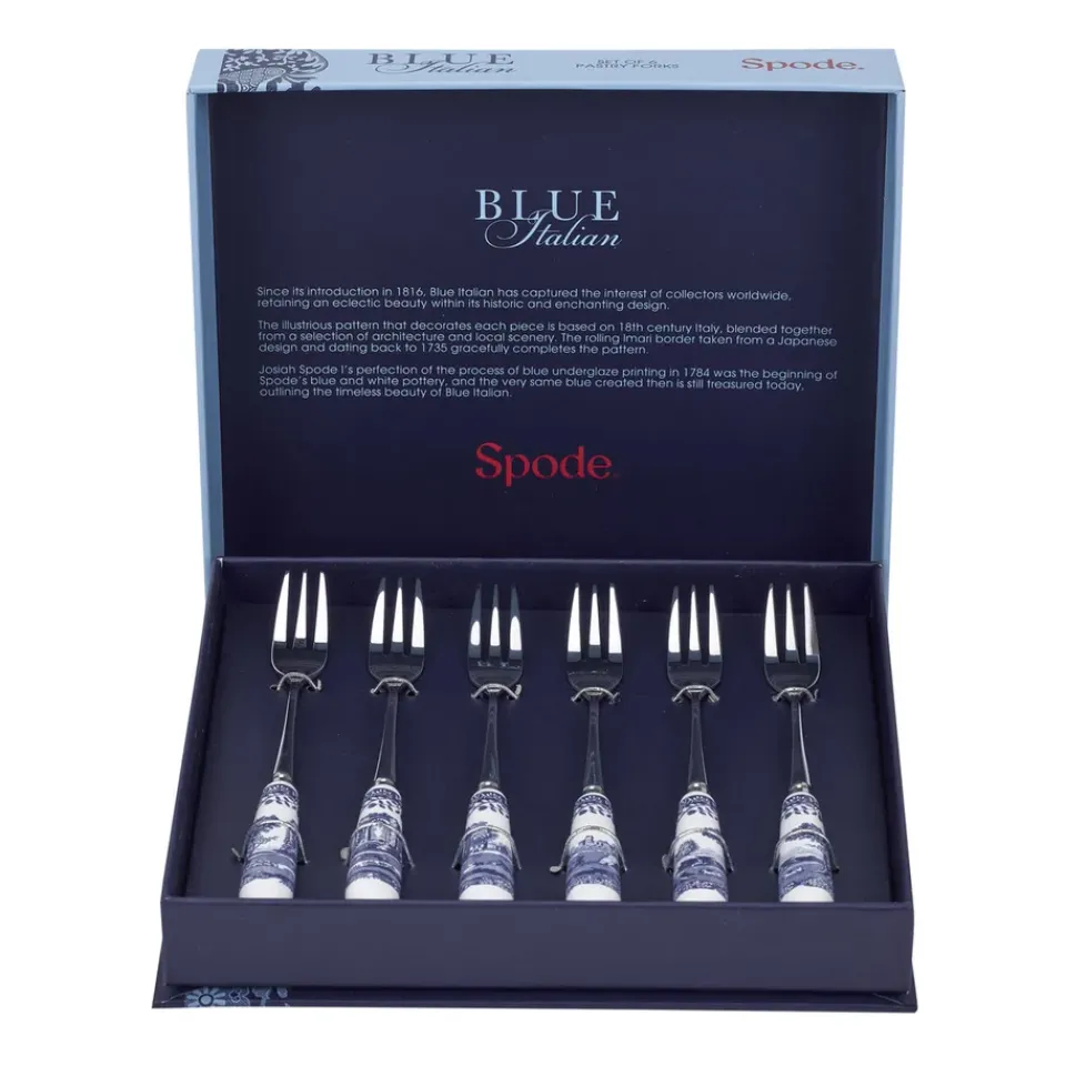Spode Blue Italian dessert fork 6-pack, Ceramic-stainless steel BlueWhite