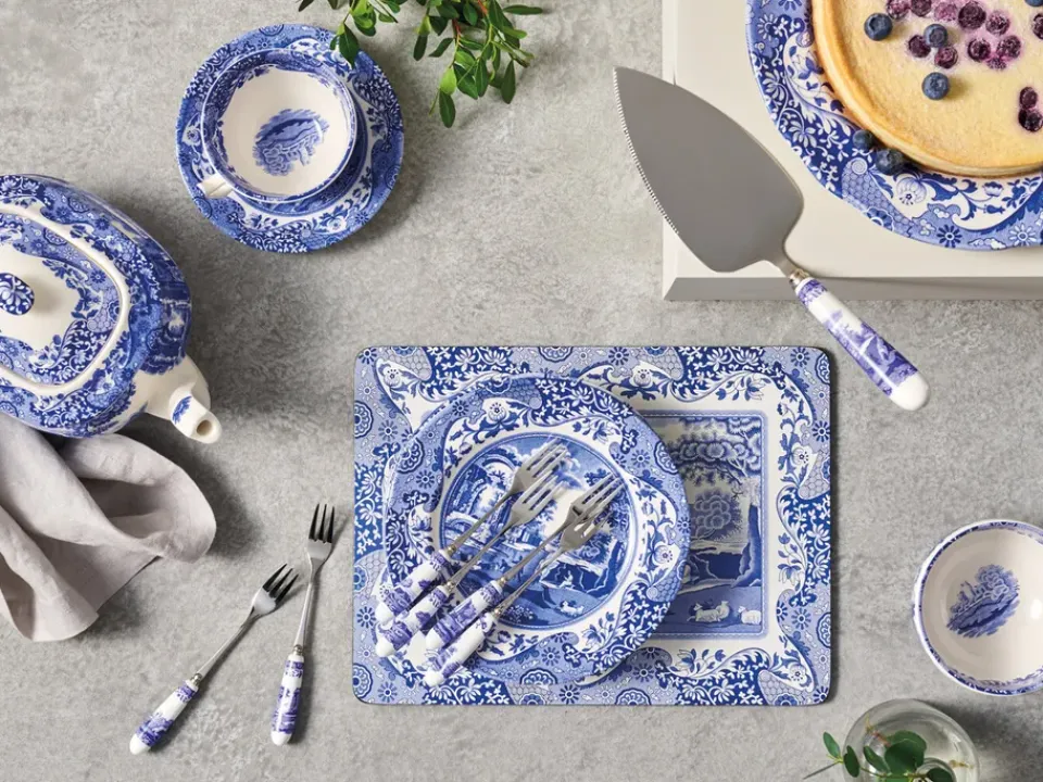 Spode Blue Italian dessert fork 6-pack, Ceramic-stainless steel BlueWhite