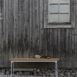 Garden Sofas & Garden Benches^Grythyttan Stålmöbler Bänk 8 bench, Oak oil-hot-dip galvanized steel frame Beige
