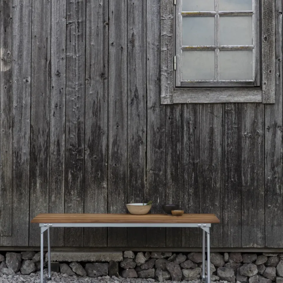 Garden Sofas & Garden Benches^Grythyttan Stålmöbler Bänk 8 bench, Oak oil-hot-dip galvanized steel frame Beige