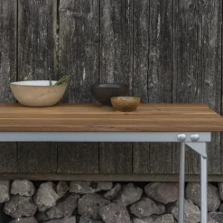 Garden Sofas & Garden Benches^Grythyttan Stålmöbler Bänk 8 bench, Oak oil-hot-dip galvanized steel frame Beige
