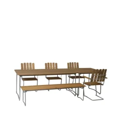 Garden Sofas & Garden Benches^Grythyttan Stålmöbler Bänk 9 bench, Oak lacquer-170 cm-hot-dip galvanized stand White