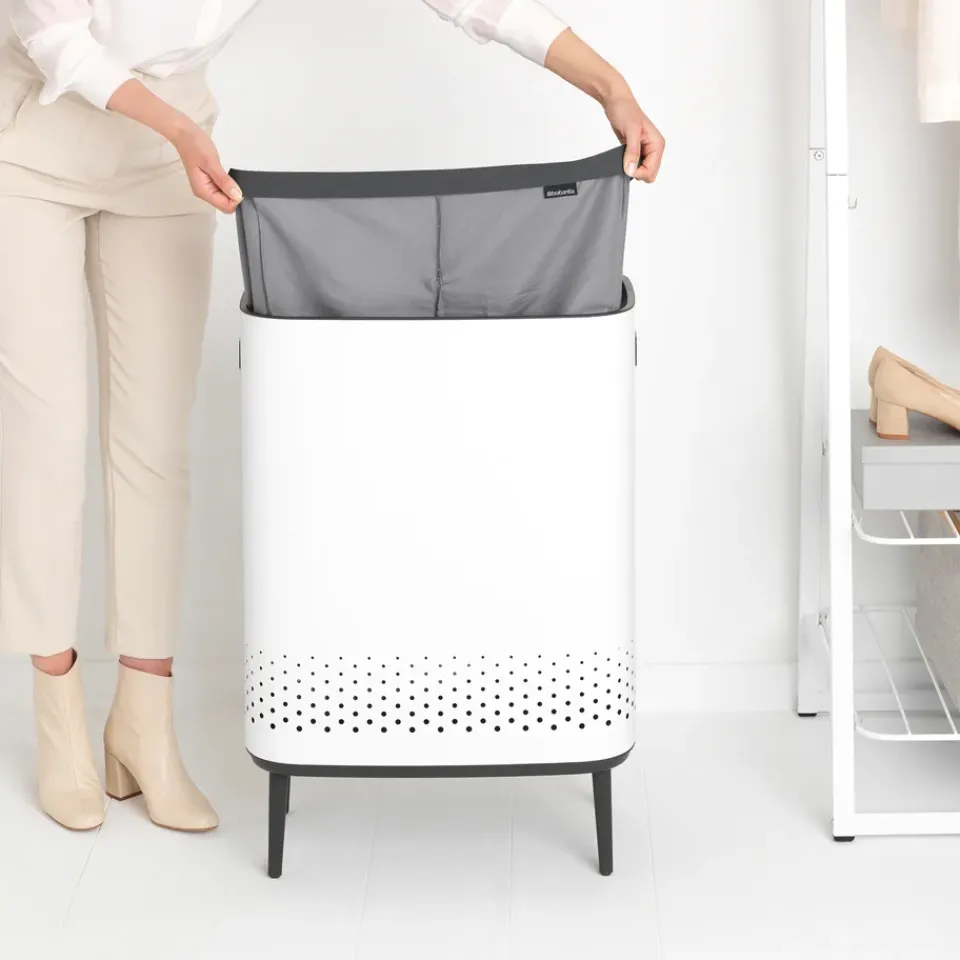 Online Brabantia Bo laundry basket high 2x45 L, White