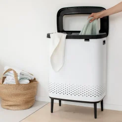 Online Brabantia Bo laundry basket high 2x45 L, White