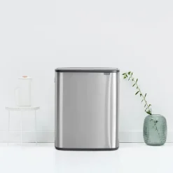 Waste Paper Baskets & Bins^Brabantia Bo touch bin 60 L, Matte brushed steel Silver-coloured