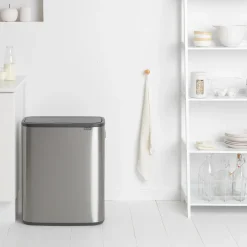 Waste Paper Baskets & Bins^Brabantia Bo touch bin 60 L, Matte brushed steel Silver-coloured