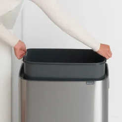 Waste Paper Baskets & Bins^Brabantia Bo touch bin 60 L, Matte brushed steel Silver-coloured