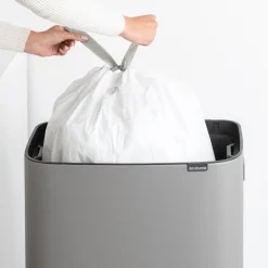 Waste Paper Baskets & Bins^Brabantia Bo touch bin high 60 L, Mineral concrete Grey