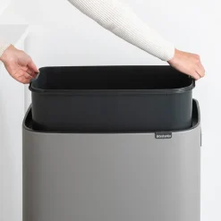 Waste Paper Baskets & Bins^Brabantia Bo touch bin high 60 L, Mineral concrete Grey