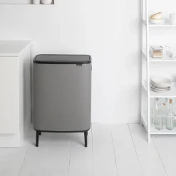 Waste Paper Baskets & Bins^Brabantia Bo touch bin high 60 L, Mineral concrete Grey