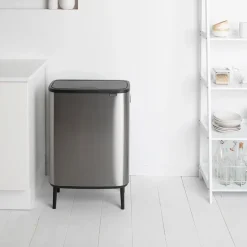 Waste Paper Baskets & Bins^Brabantia Bo touch bin high 2x30 L, matte-brushed steel Silver-coloured