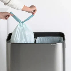 Waste Paper Baskets & Bins^Brabantia Bo touch bin high 2x30 L, matte-brushed steel Silver-coloured