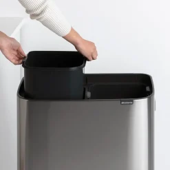 Waste Paper Baskets & Bins^Brabantia Bo touch bin high 2x30 L, matte-brushed steel Silver-coloured