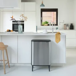 Waste Paper Baskets & Bins^Brabantia Bo touch bin high 2x30 L, matte-brushed steel Silver-coloured
