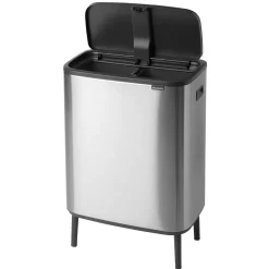 Waste Paper Baskets & Bins^Brabantia Bo touch bin high 2x30 L, matte-brushed steel Silver-coloured