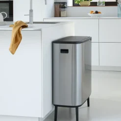 Waste Paper Baskets & Bins^Brabantia Bo touch bin high 2x30 L, matte-brushed steel Silver-coloured