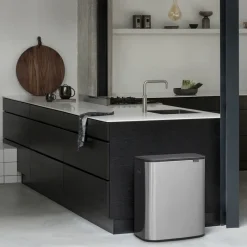 Waste Paper Baskets & Bins^Brabantia Bo touch bin 2x30 L, matte-brushed steel Silver-coloured