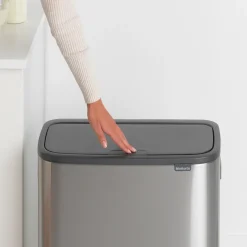 Waste Paper Baskets & Bins^Brabantia Bo touch bin 2x30 L, matte-brushed steel Silver-coloured