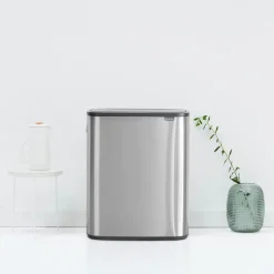 Waste Paper Baskets & Bins^Brabantia Bo touch bin 2x30 L, matte-brushed steel Silver-coloured