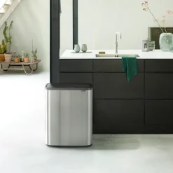 Waste Paper Baskets & Bins^Brabantia Bo touch bin 2x30 L, matte-brushed steel Silver-coloured