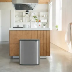 Waste Paper Baskets & Bins^Brabantia Bo touch bin 2x30 L, matte-brushed steel Silver-coloured