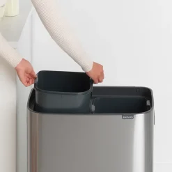 Waste Paper Baskets & Bins^Brabantia Bo touch bin 2x30 L, matte-brushed steel Silver-coloured