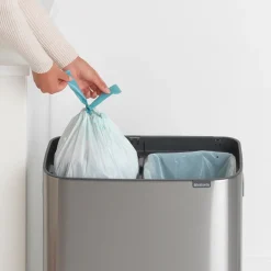 Waste Paper Baskets & Bins^Brabantia Bo touch bin 2x30 L, matte-brushed steel Silver-coloured