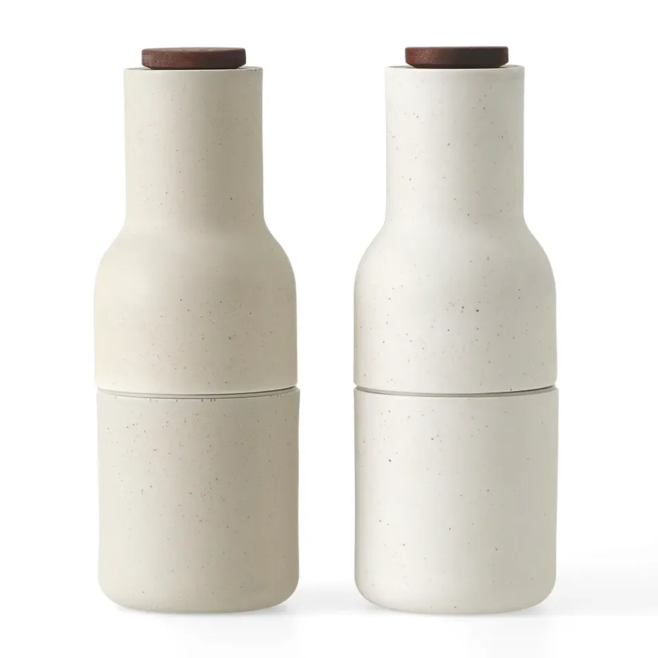 Salt & Pepper Grinders^Audo Copenhagen Bottle Grinder spice grinder ceramic 2-pack, Sand (walnut lid) BeigeGrey