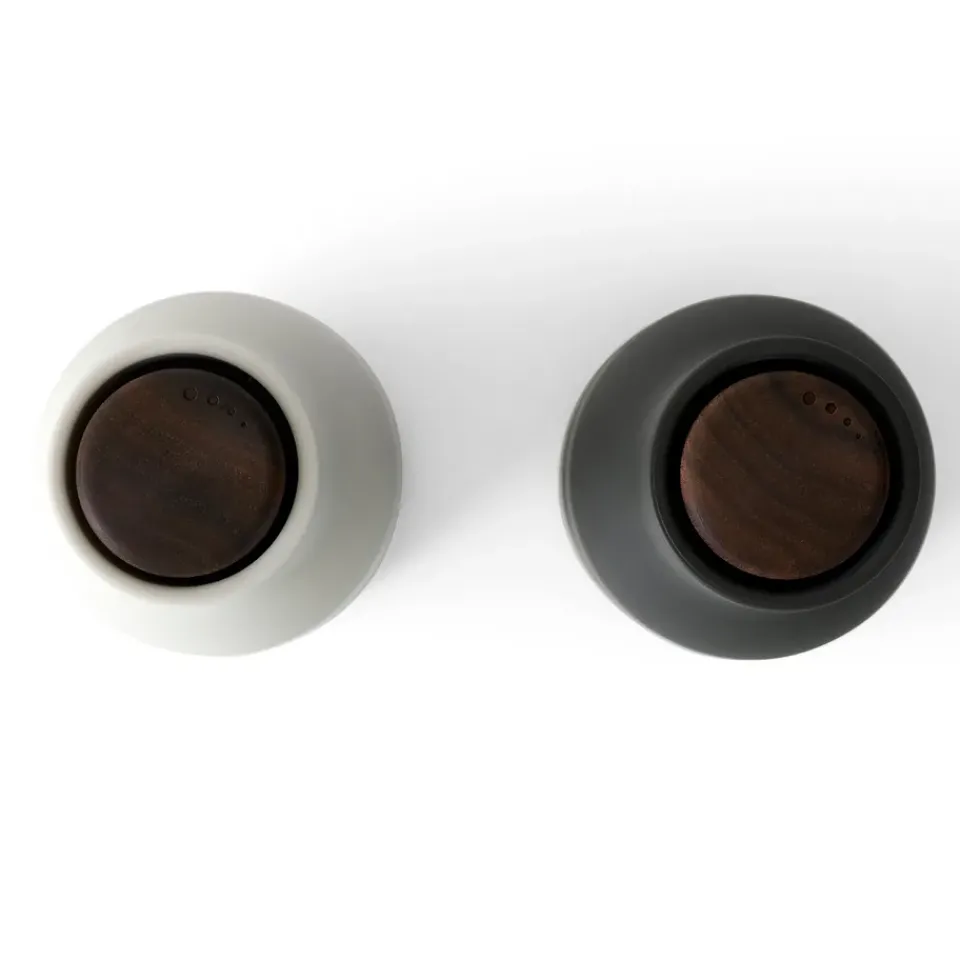 Salt & Pepper Grinders^Audo Copenhagen Bottle Grinder spice mill 2-pack, ash-carbon (wallnut lid) BlackWhite
