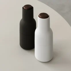 Salt & Pepper Grinders^Audo Copenhagen Bottle Grinder spice mill 2-pack, ash-carbon (wallnut lid) BlackWhite