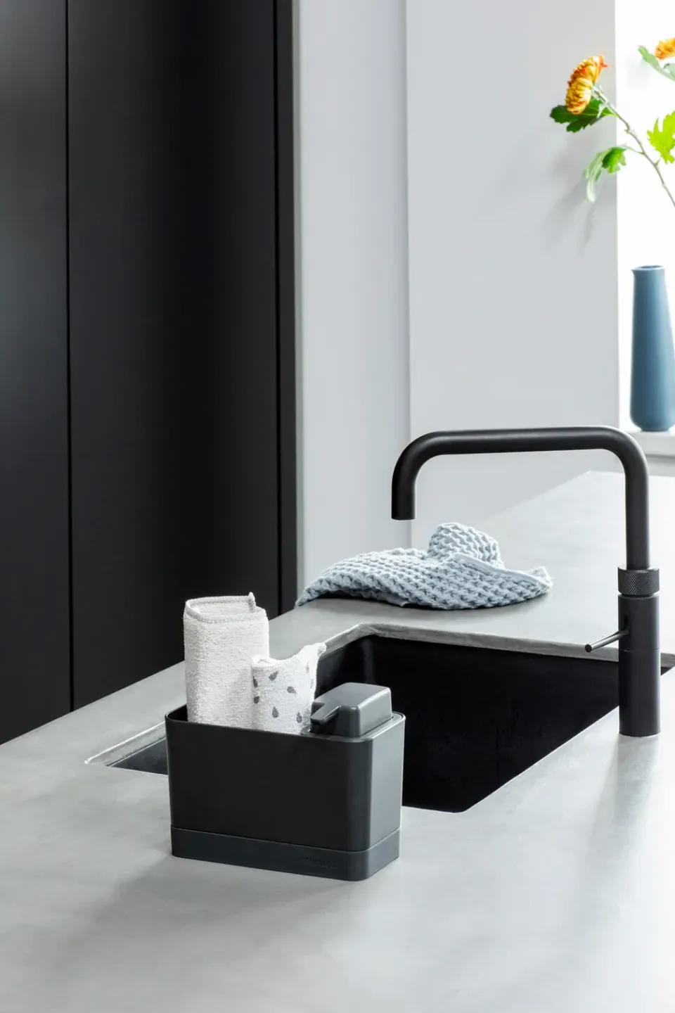 Brabantia kitchen sink organizer with soap dispenser, dark Grey