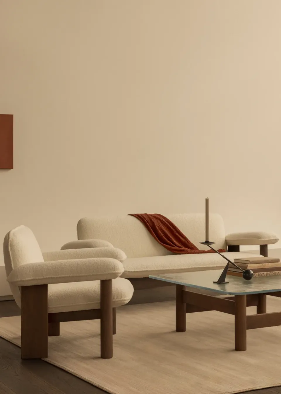 Best Audo Copenhagen Brasilia armchair low back, Walnut-Nature sheepskin curly Beige
