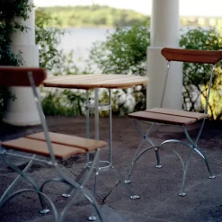 Balcony Furniture|Table For Outdoor Use^Grythyttan Stålmöbler Bryggeri tripod table, Oak oil-hot-dip galvanized stand Beige