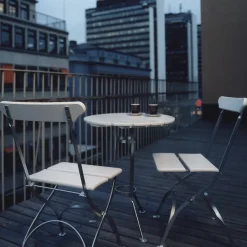 Balcony Furniture|Table For Outdoor Use^Grythyttan Stålmöbler Bryggeri tripod table, lacquer oak-hot-dip galvanized White