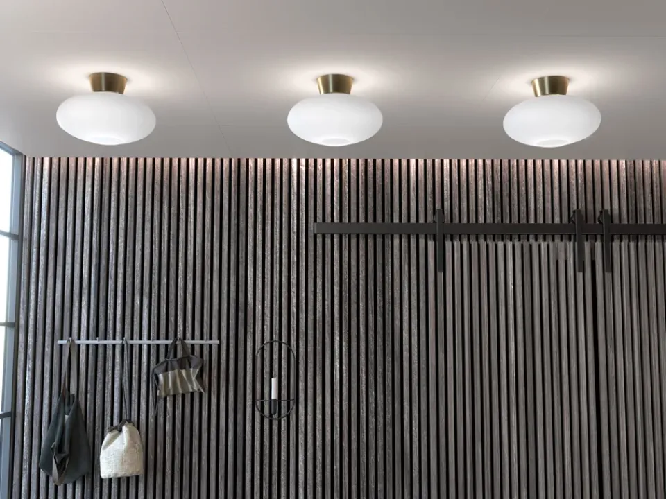 Ceiling Lights^Belid Bullo ceiling lamp XL opal glass Ø38 cm, brass Gold-coloured