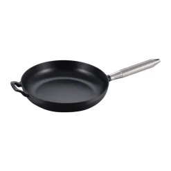 New STAUB Buster & Punch cast iron frying pan black Ø28 cm, Steel handle BlackSilver-coloured