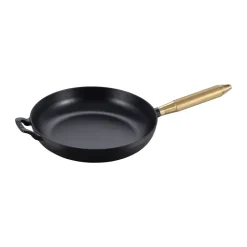 Cast Iron Pans^STAUB Buster & Punch cast iron frying pan black Ø28 cm, Brass handle BlackGold-coloured
