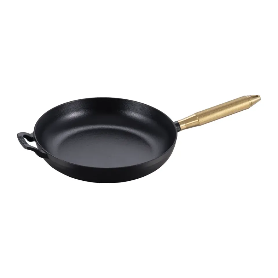 Cast Iron Pans^STAUB Buster & Punch cast iron frying pan black Ø28 cm, Brass handle BlackGold-coloured