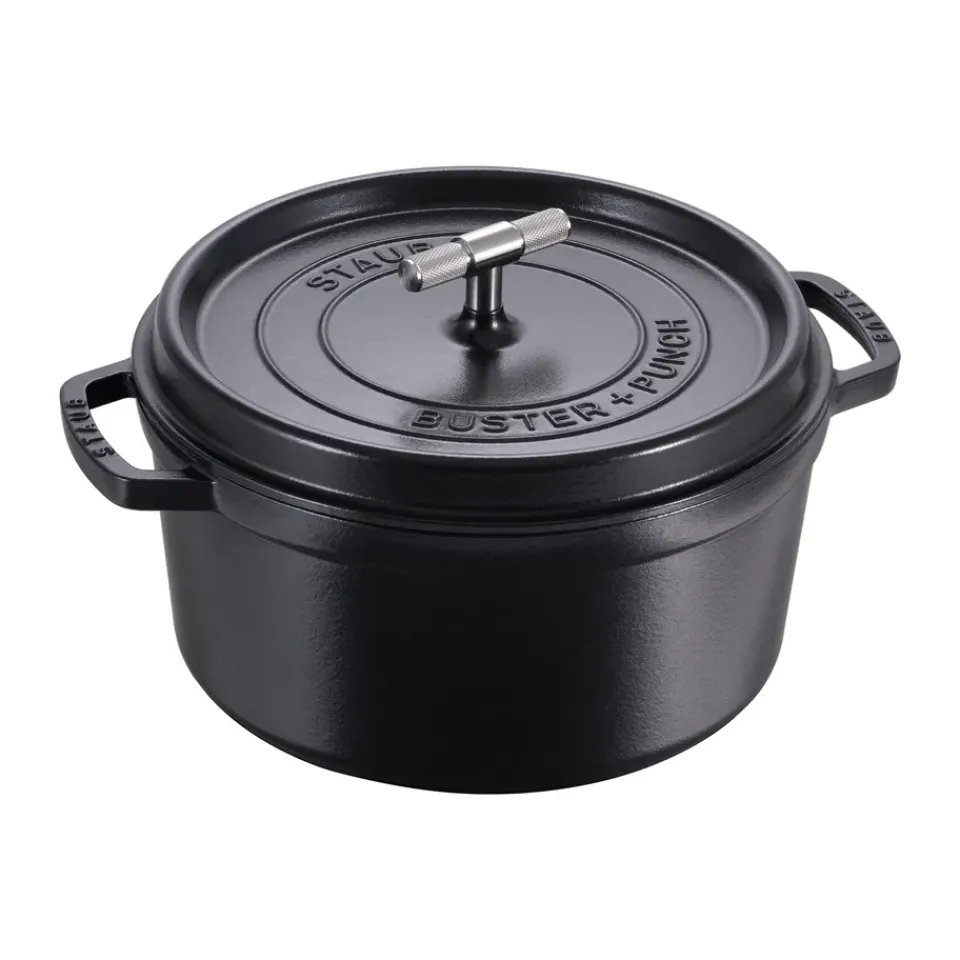 Cast Iron Casserole Pots^STAUB Buster & Punch cast iron stainless steel pot, 6.75 L BlackSilver-coloured