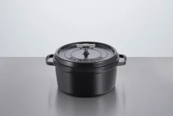 Cast Iron Casserole Pots^STAUB Buster & Punch cast iron stainless steel pot, 6.75 L BlackSilver-coloured