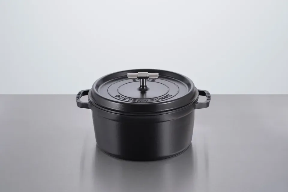 Cast Iron Casserole Pots^STAUB Buster & Punch cast iron stainless steel pot, 6.75 L BlackSilver-coloured