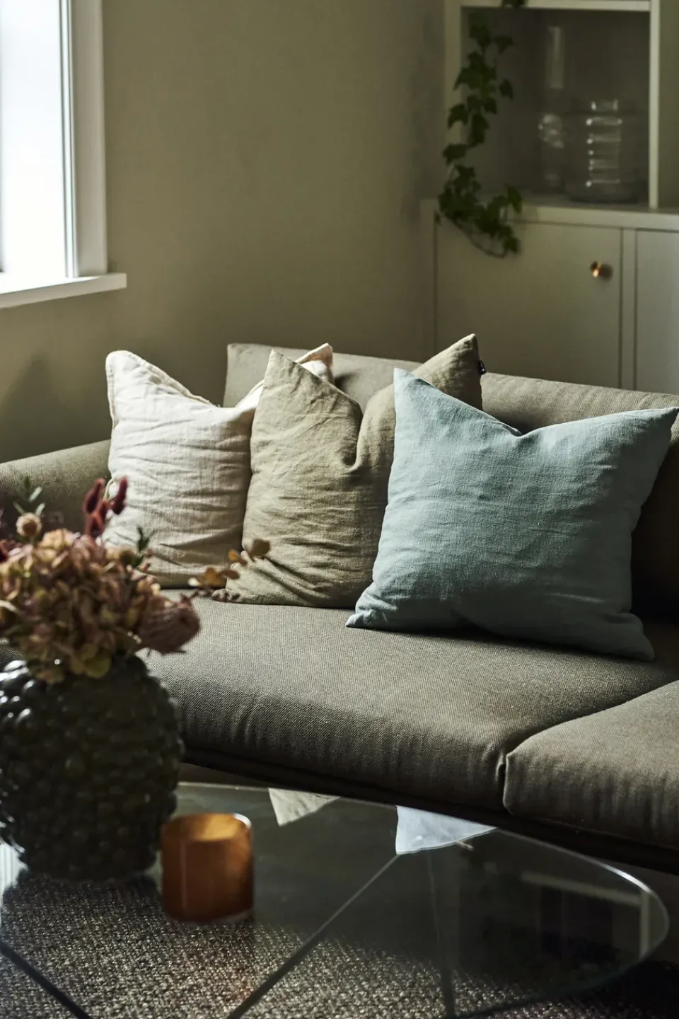 Cushion Covers^Scandi Living Calm pillow case linen 50x50 cm, Smokey Blue