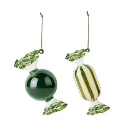 Christmas Decorations^Broste Copenhagen Candy Christmas tree pendant glass 2 pieces, Forest Green