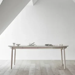 Best Stolab Carl dining table Ø115. divided, Birch white oil Beige