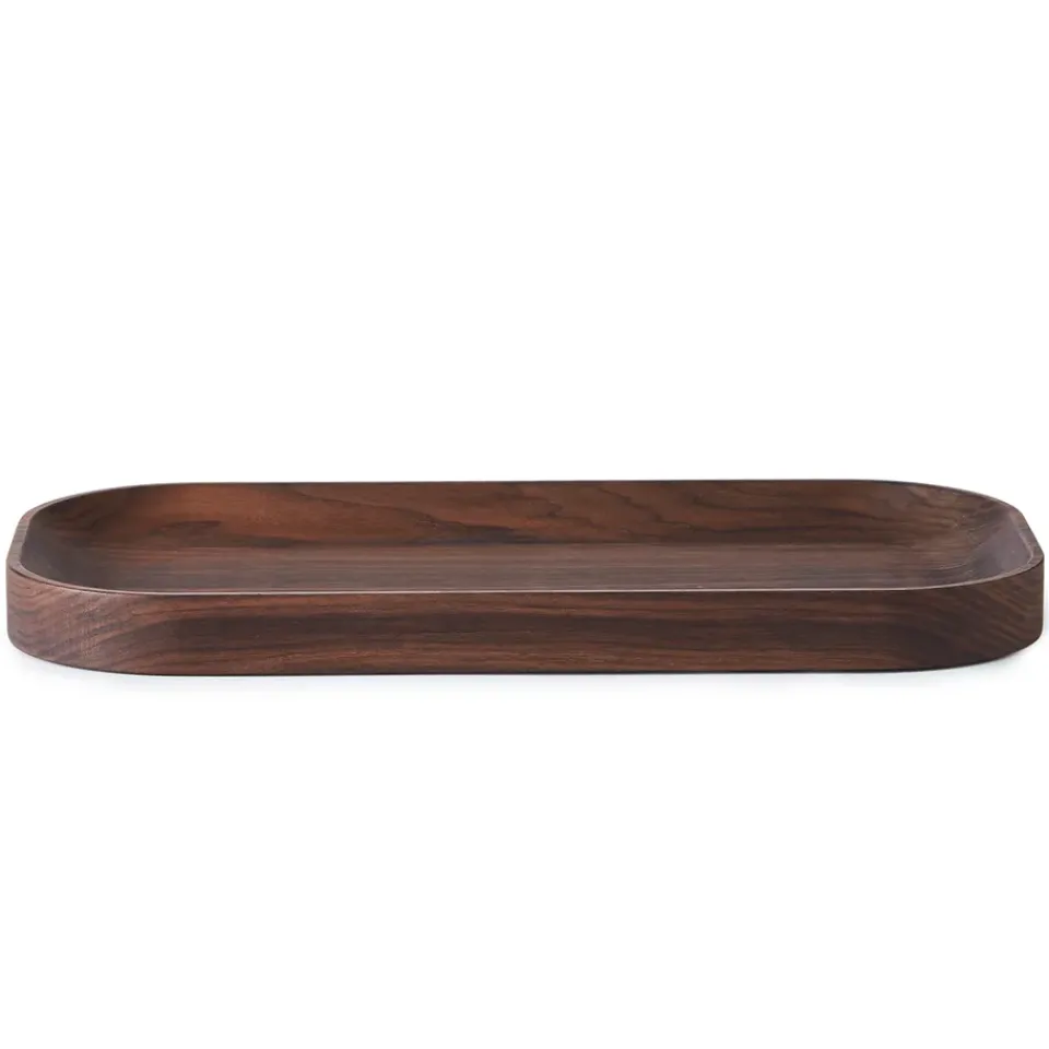 Best Warm Nordic Carved Wood tray oval, Walnut Brown
