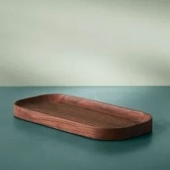 Best Warm Nordic Carved Wood tray oval, Walnut Brown