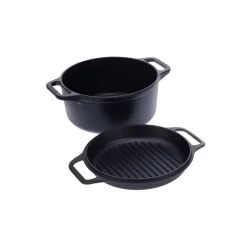 Saucepan Sets^Victoria Cast iron Dutch oven and grill pan, pre-seasoned, 2-piece Black