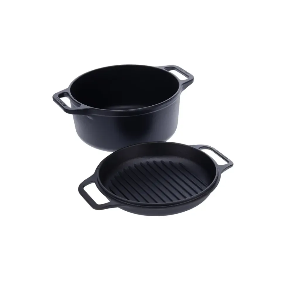 Saucepan Sets^Victoria Cast iron Dutch oven and grill pan, pre-seasoned, 2-piece Black