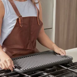 Grill & Griddle Pans|Cast Iron Pans^Victoria Cast iron reversible griddle 25x47 cm, Black